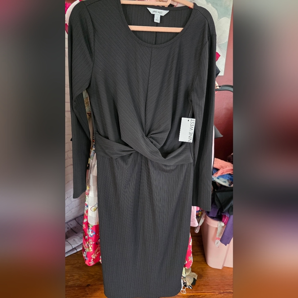 Nine West Womens Black Midi Dress Size Large New - Picture 4 of 4